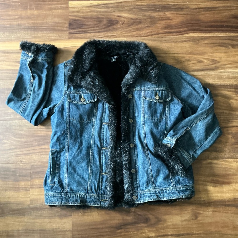 Dennis Basso Blue Jean Denim Jacket W/Removable Faux Fur Lined Sz M | Y2K Vibes